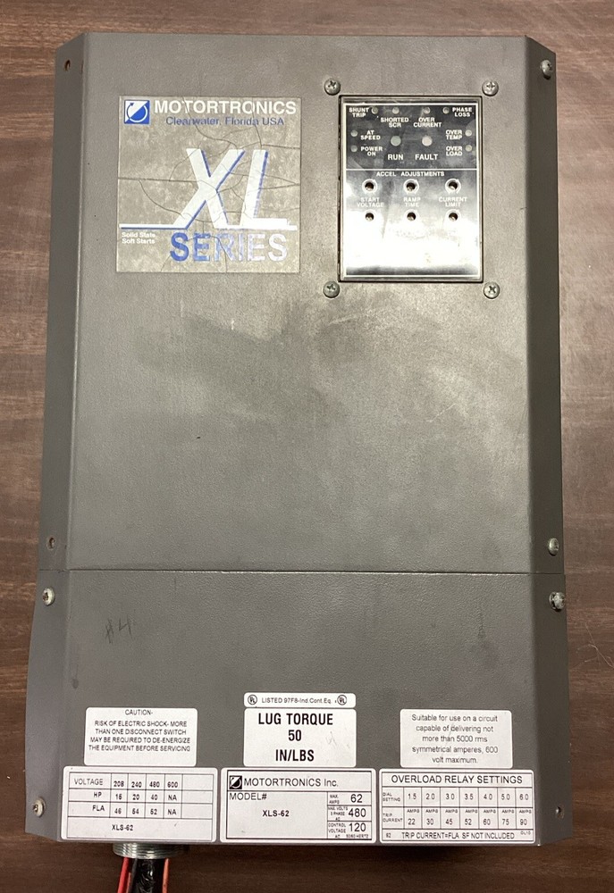 Motortronics XLS-62 Solid State Soft Start Voltage: 480VAC 62A, Control: 120VAC