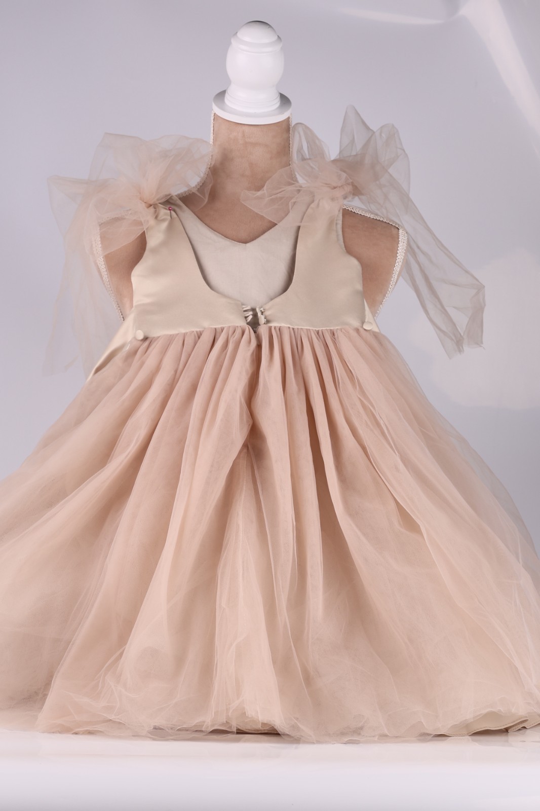 New Beige (Nude) Satin & Tulle Flower Girl Dress w/ Removable Tulle Train 3T-4T