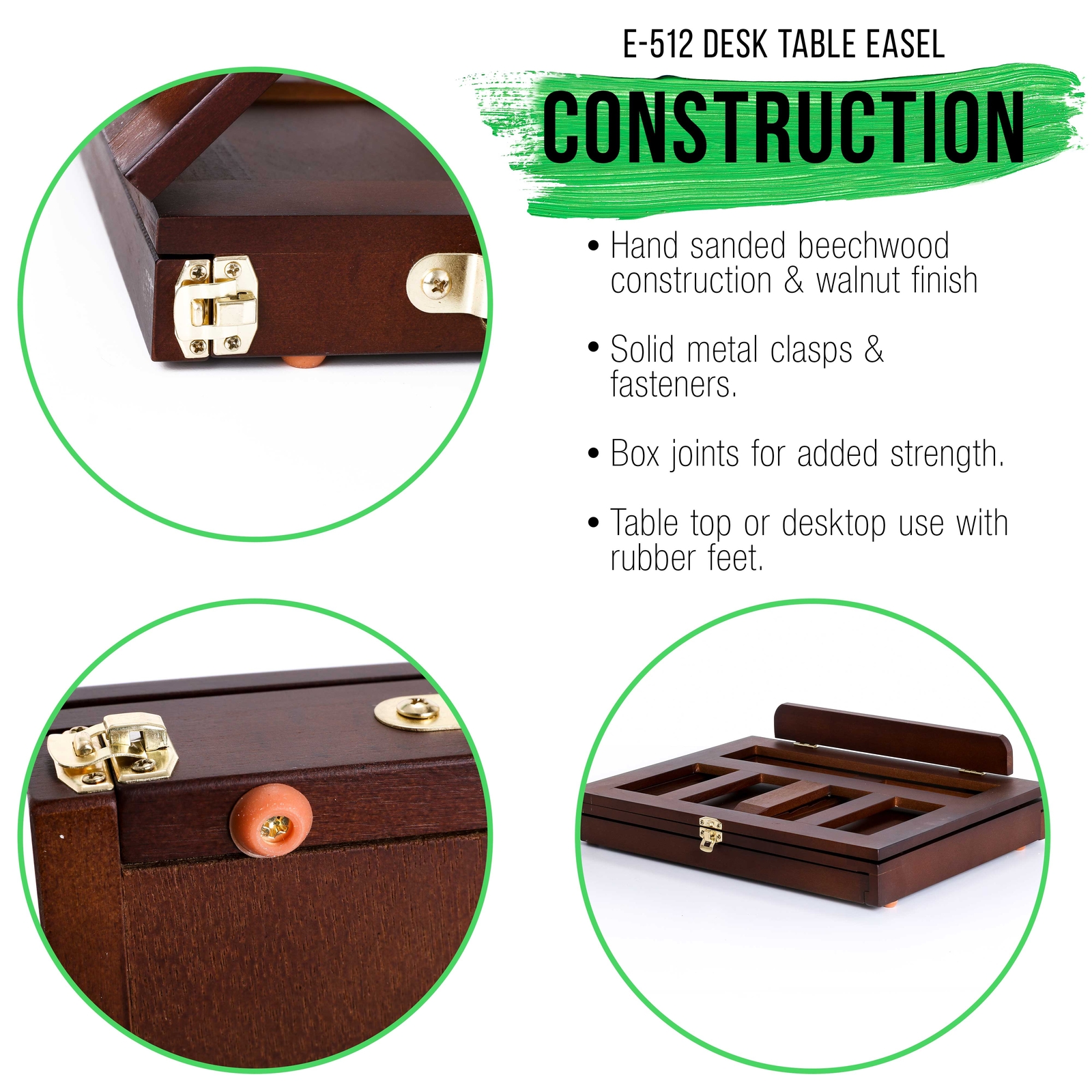 Walnut Solana Artist Wood Desk Table Easel, Storage Drawer, Art, Paint, Canvas