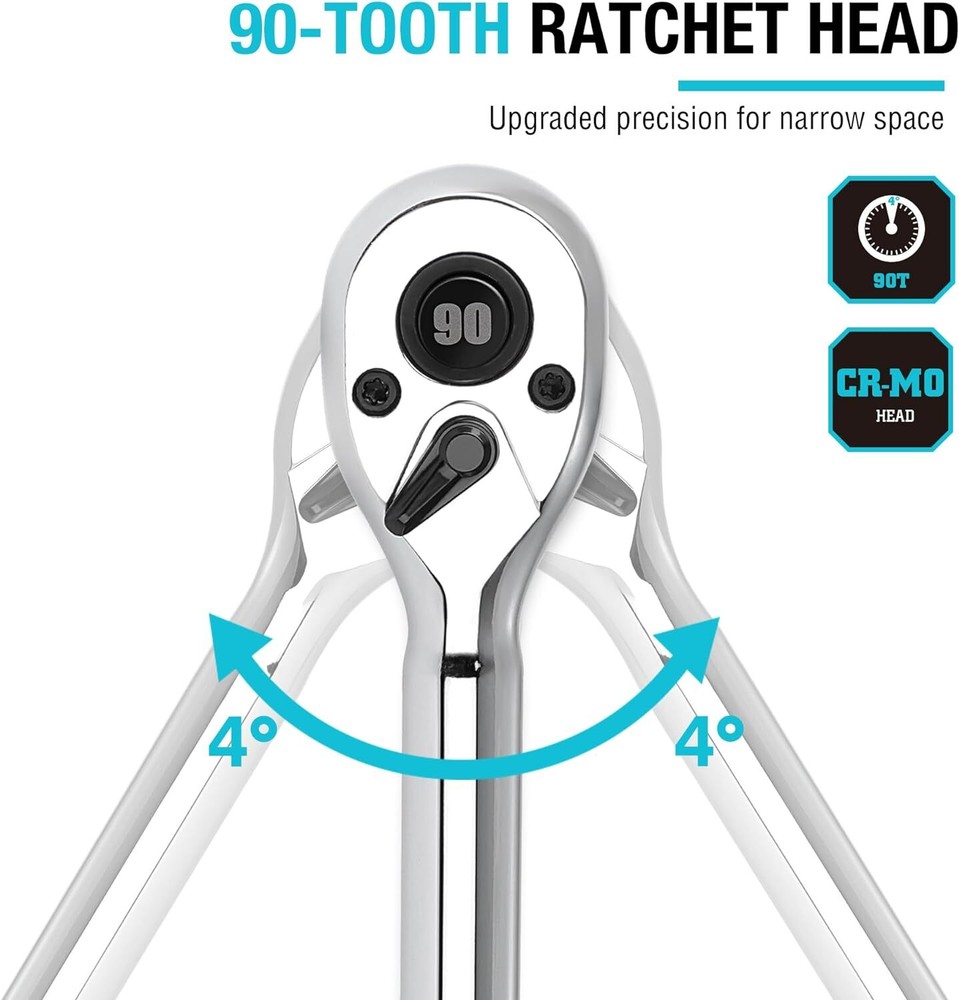 DURATECH 3/8" Drive Extendable Ratchet Handle 90-Tooth Quick-Release Reversible