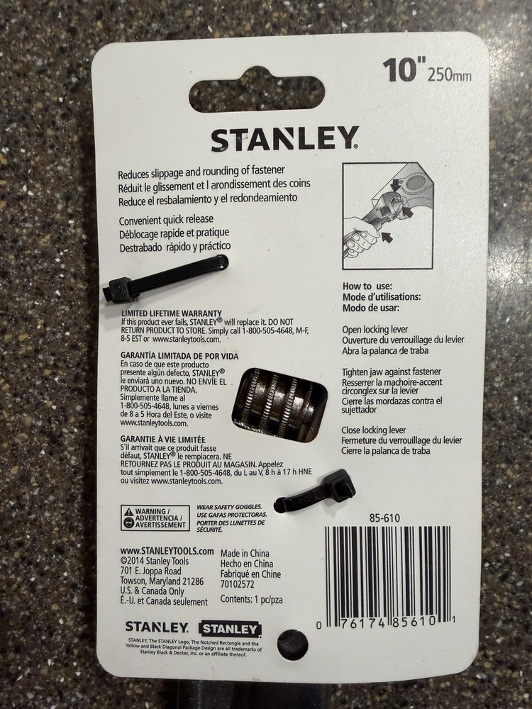 Stanley 10 In. MaxGrip Locking Adjustable Wrench - Quick Release - NEW!!