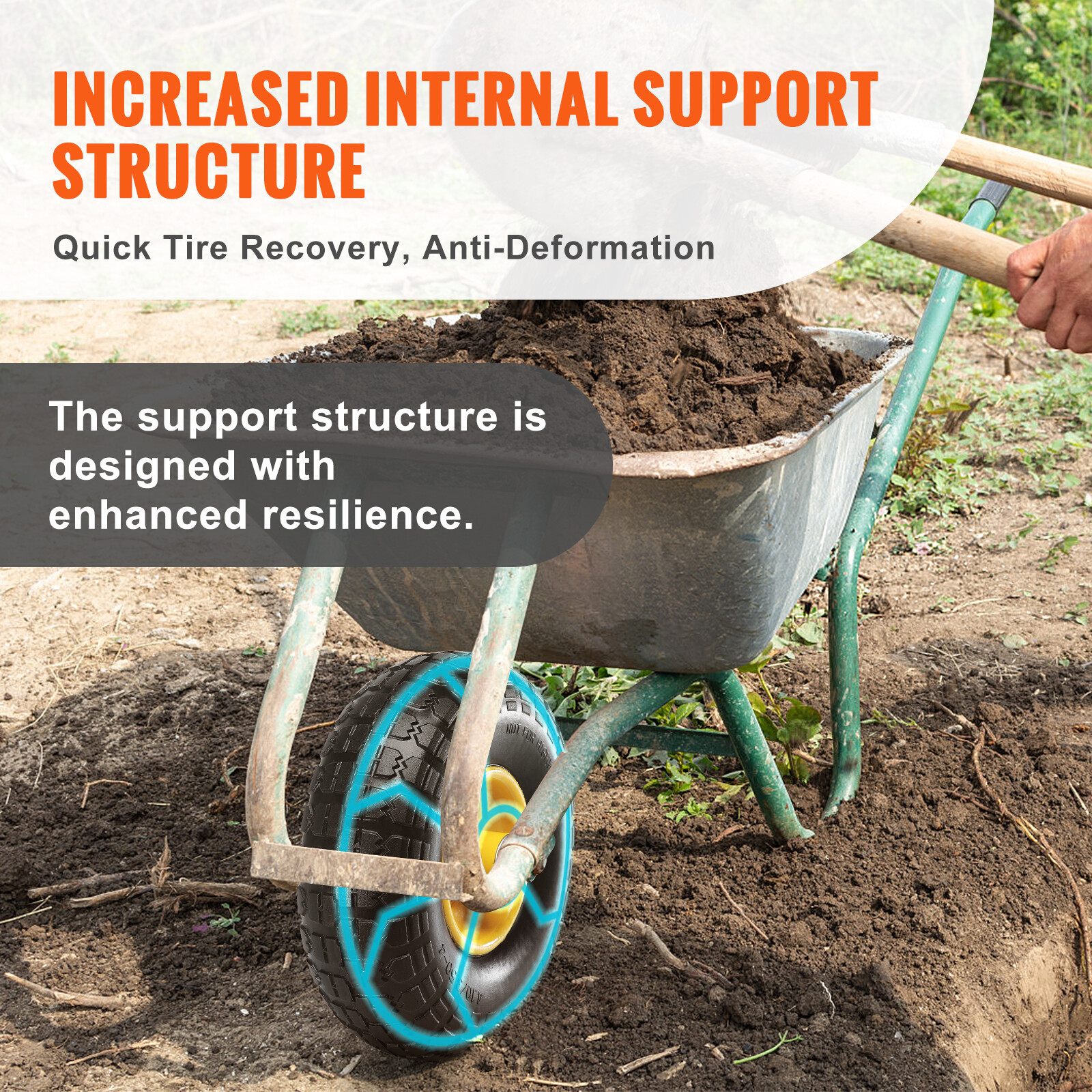 VEVOR Solid PU Run-Flat Tire Wheel Flat Free Tubeless Tire 10" 2-Pack 400 lbs