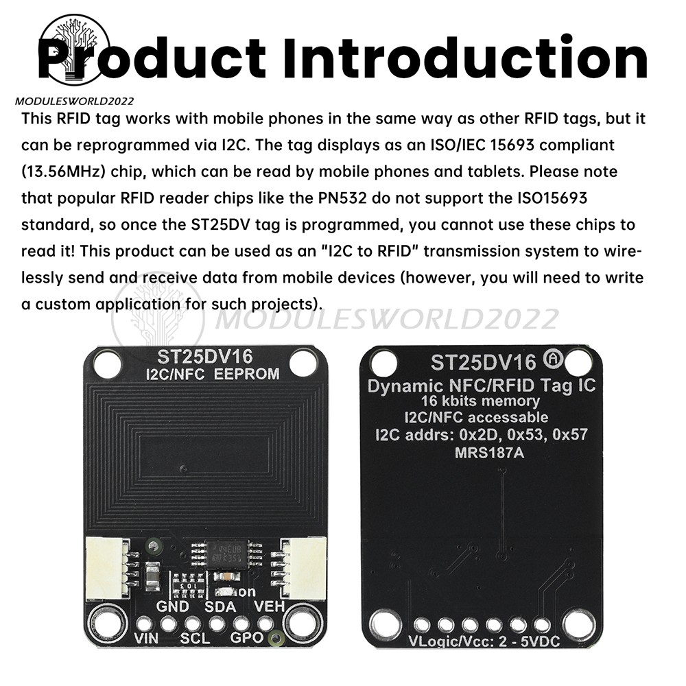 ST25DV16K I2C RFID Dynamic Tag Module Compatible with STEMMA QT/Qwiic Interface