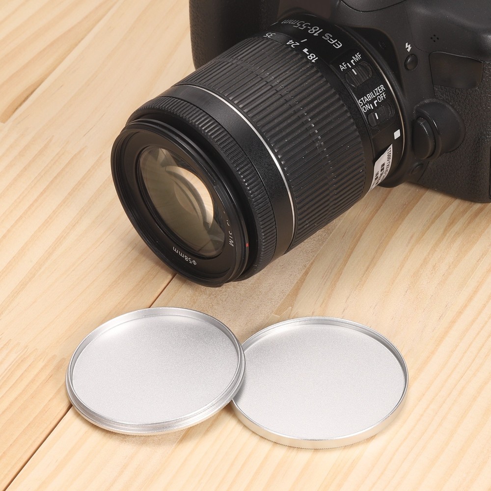 55mm Metal Lens Cap Universal Lens Filter Stack Cap Slim Stack Silver