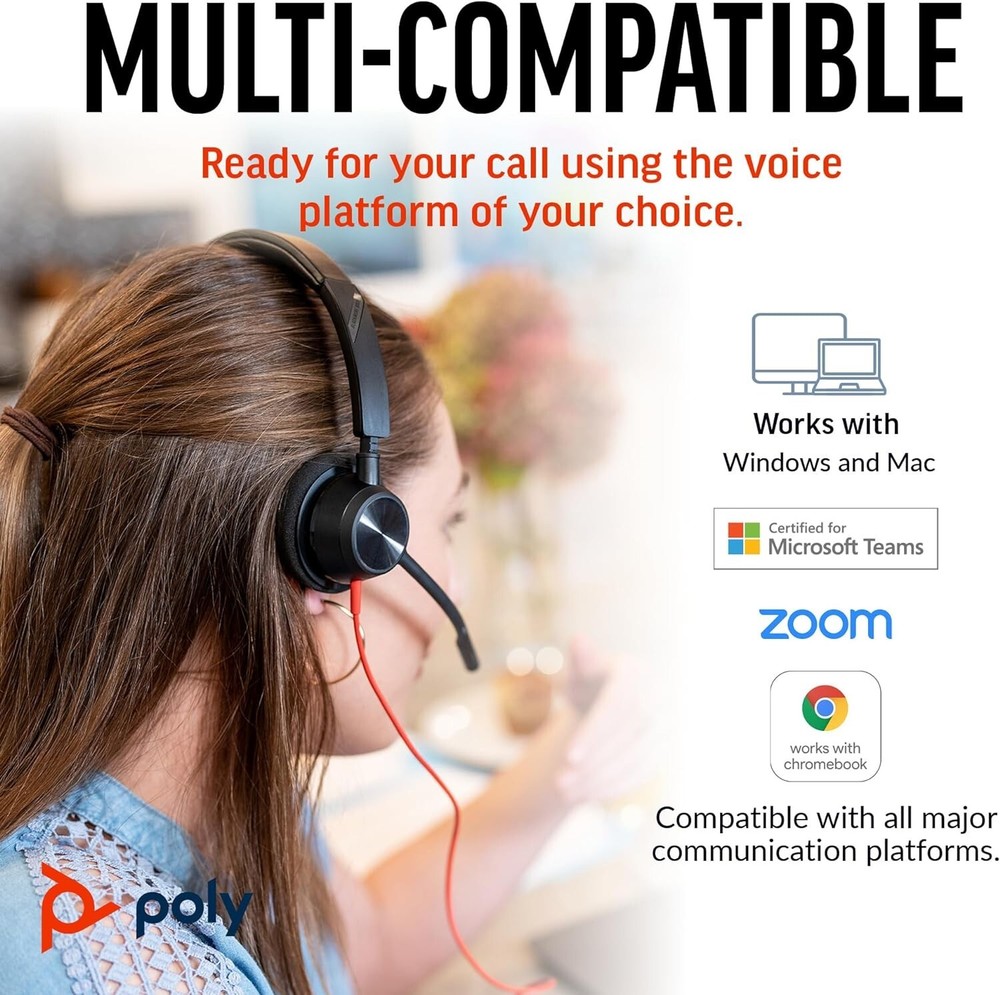 Poly Blackwire 3310 Headset (212703-101) Wired USB-A Single Ear with Mic