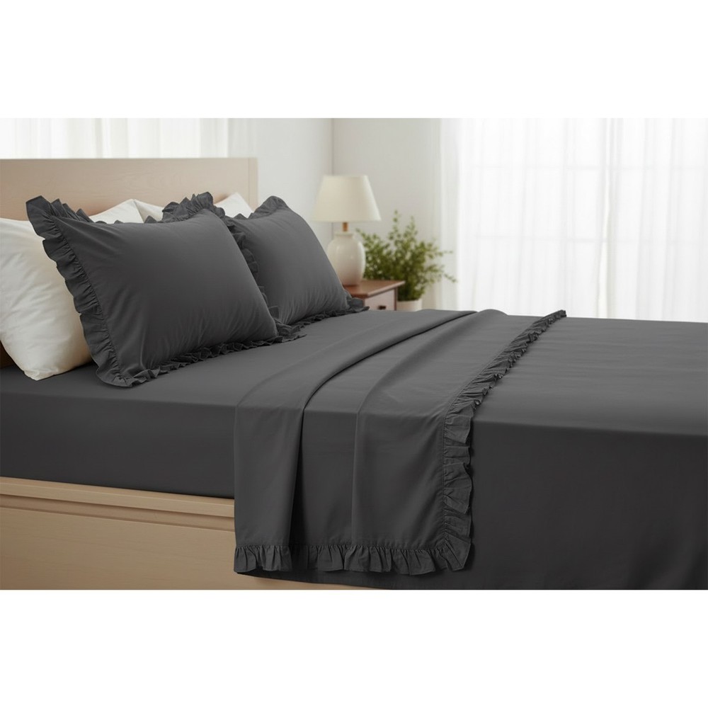 Solid Color Hedgehog Ruffle Pillowcase Double Cotton Sheet Set