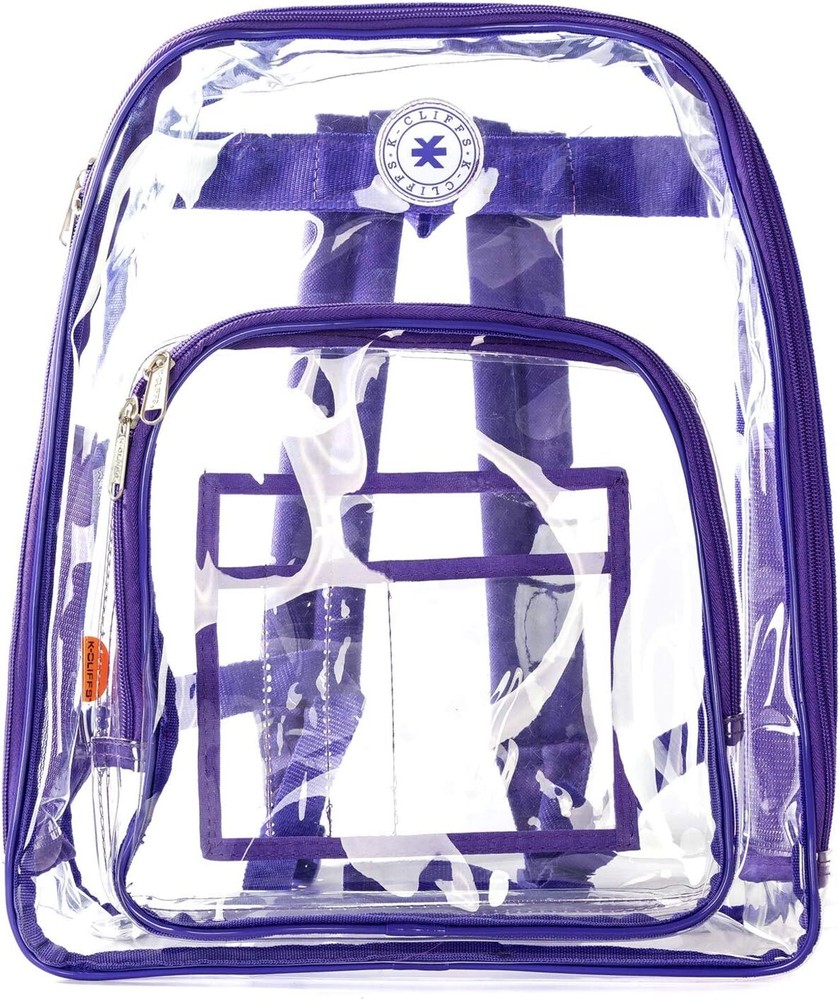 K-Cliffs Clear Backpack Quality See Through Student Bookbag Clear/Purple Trim