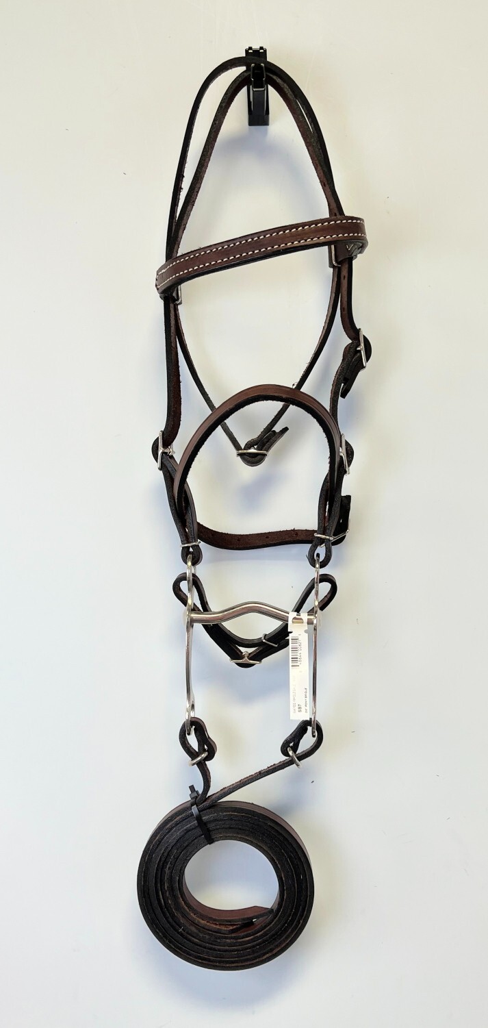 Pony 5/8" Leather Bridle, 4.5" Bit, Brown Leather Reins