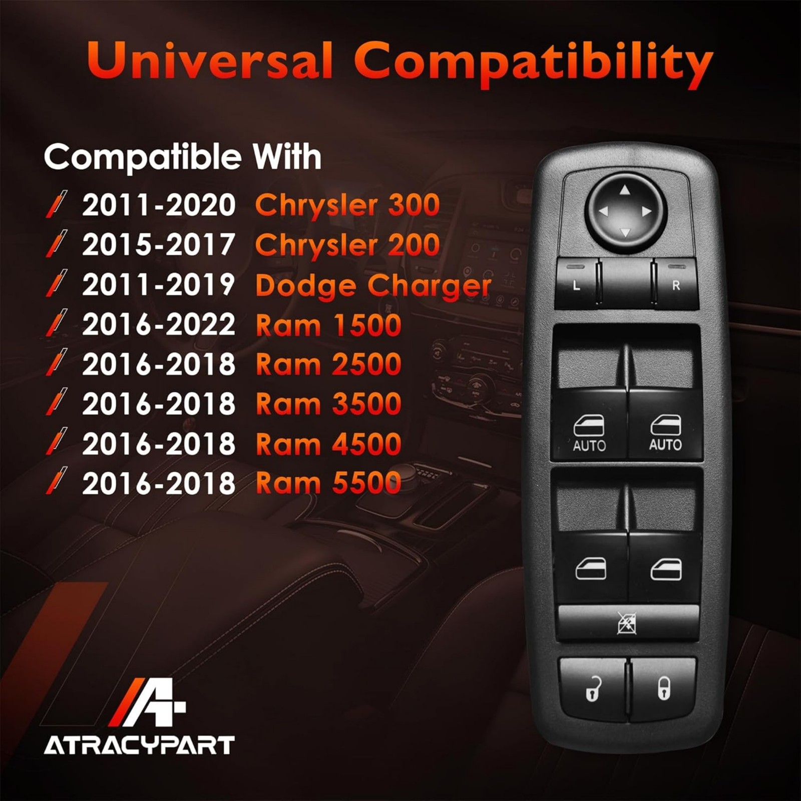 Power Window Master Switch for 2011–2019 Dodge Charger Driver Side Control