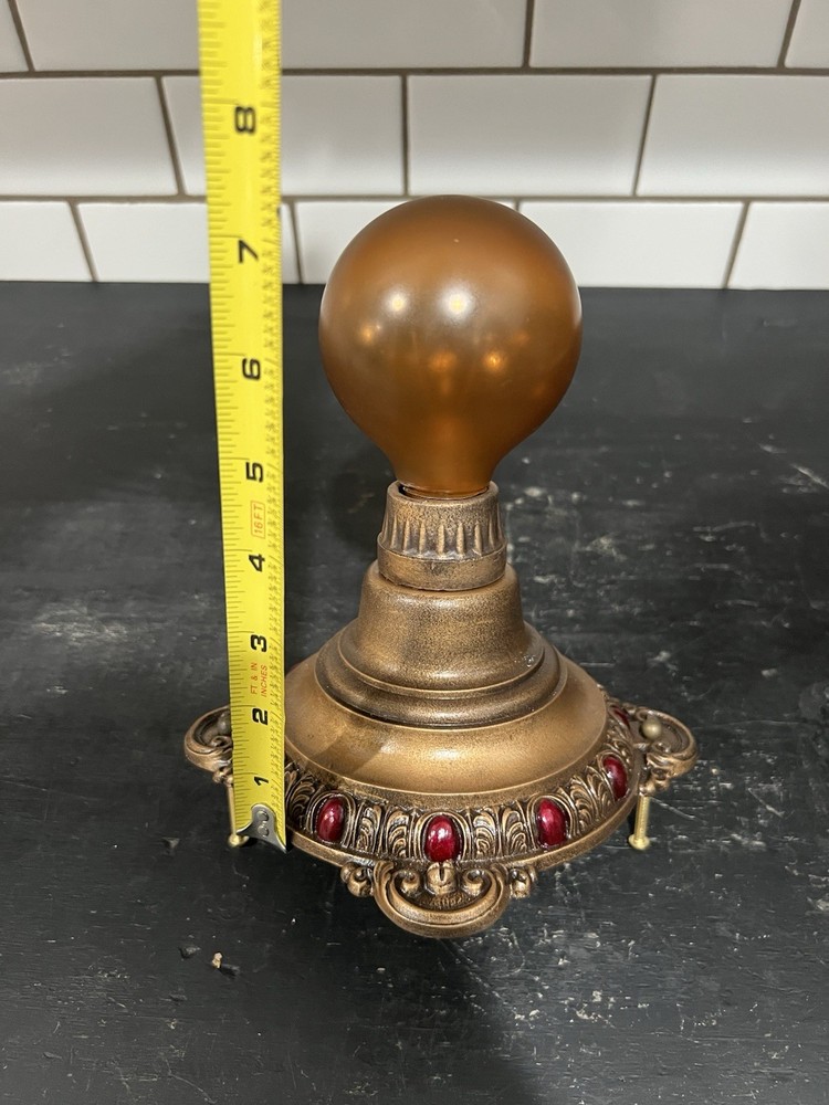 Antique Polychrome Single Socket Flush Mount Fixture Rewired 57H