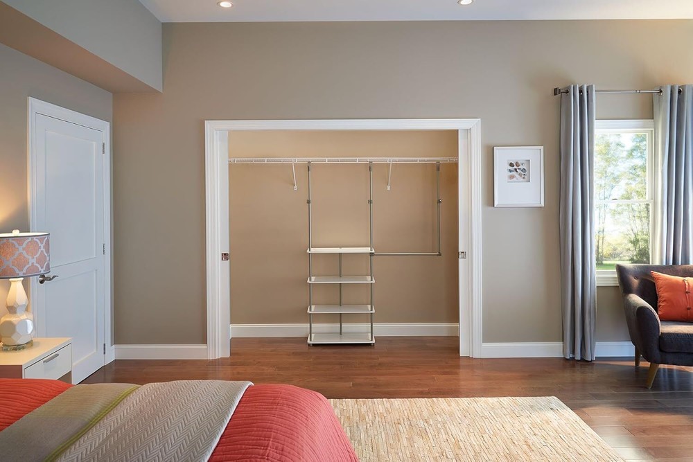 Closet Accessory, Add Adjustable Storage Space, 4 Shelves, Double Hang Rod,White