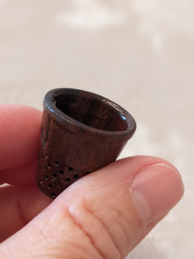 Antique Wooden Thimble, Initials MW