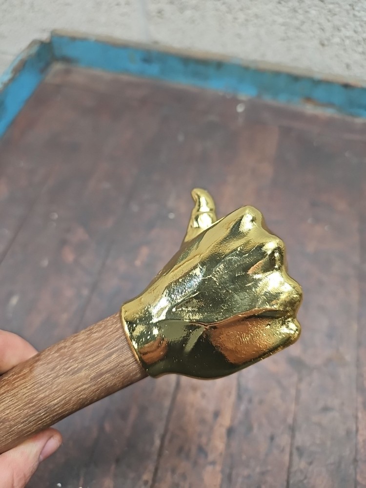 H32- Crafted 2 lb brass figural THUMBS Up Hammer