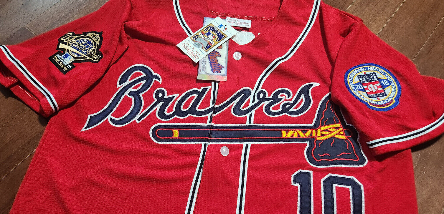 Brand New! Red Atlanta Braves #10 Chipper Jones 2Patches Stitched LIMITED Jersey