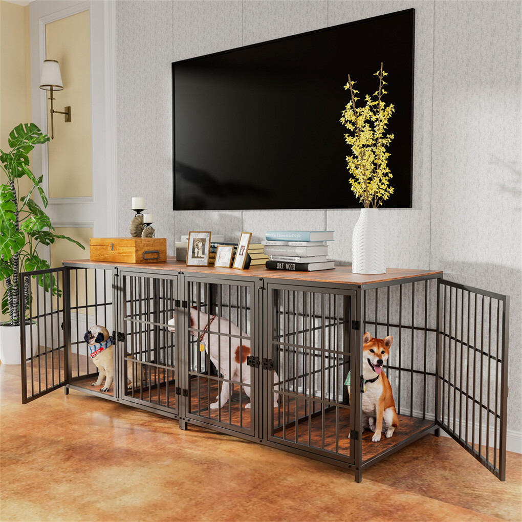 Indestructible Wooden Dog Crate Furniture with Divider for 2 Dogs Cage End Table