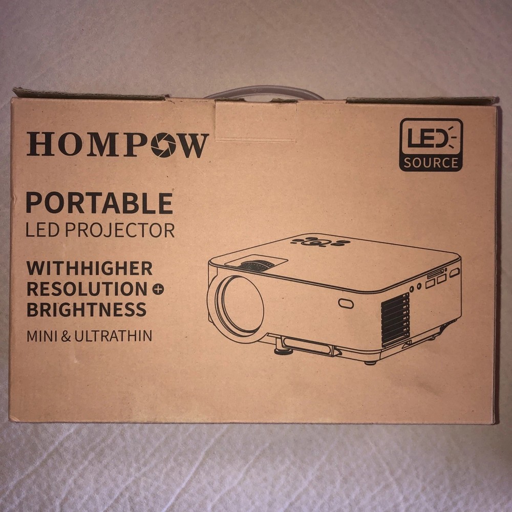 Hompow White Portable LED Mini Projector, 1080p Resolution, Model T20