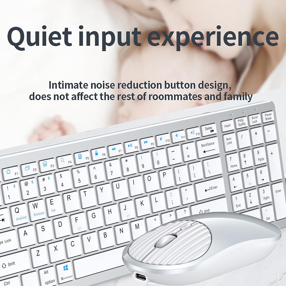 Wireless Bluetooth Rechargeable Keyboard and Mouse Combo. Rechargeable Dual-M...