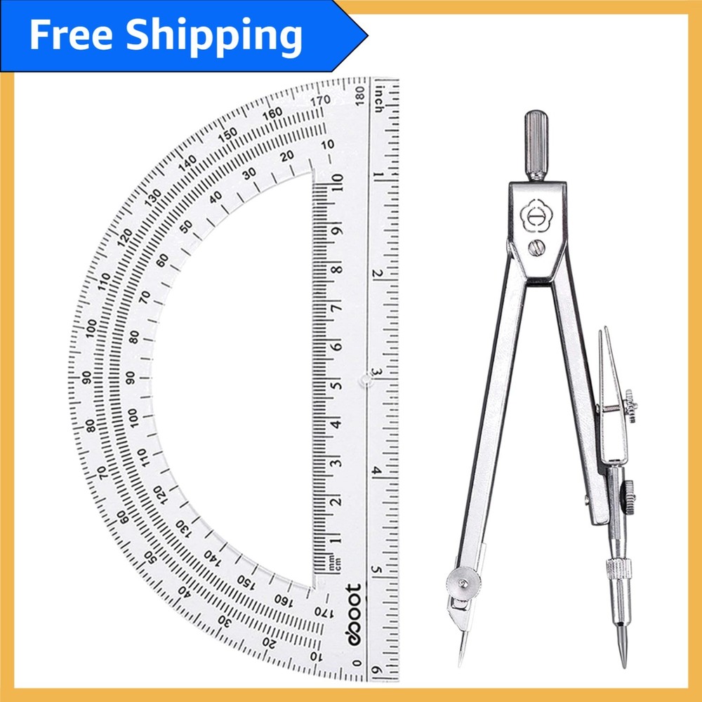 Comprehensive Student Geometry Set: Compass & Heavy-Duty Protractor Included