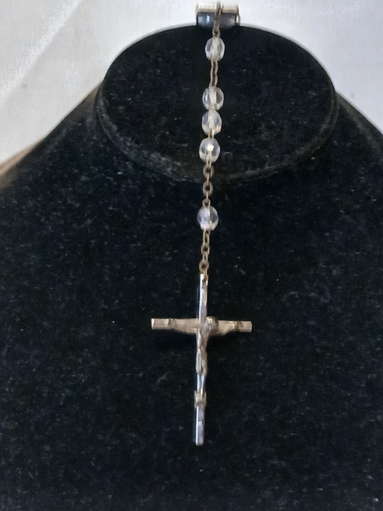 Religious Christianity Crystal Gemstone Glass 21" Rosary Beads hidden Relic (b)