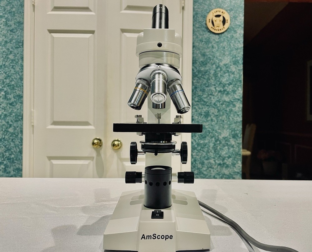AmScope Student Monocular Microscope – 1000x, 4 Objectives (4x, 10x, 40x, 100x)