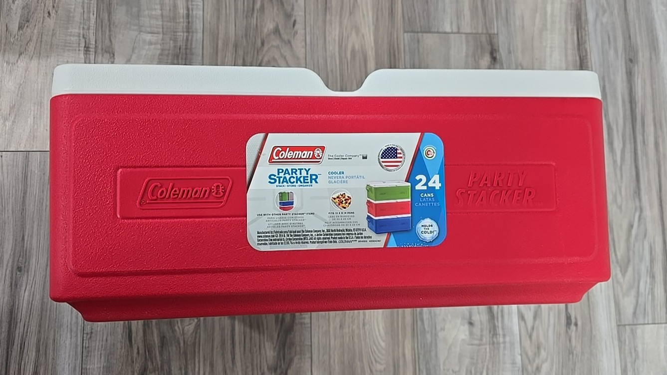 NEW - Coleman PARTY STACKER Red Stackable 24 Beer Soda Can/ Tray Ice Cooler 6225
