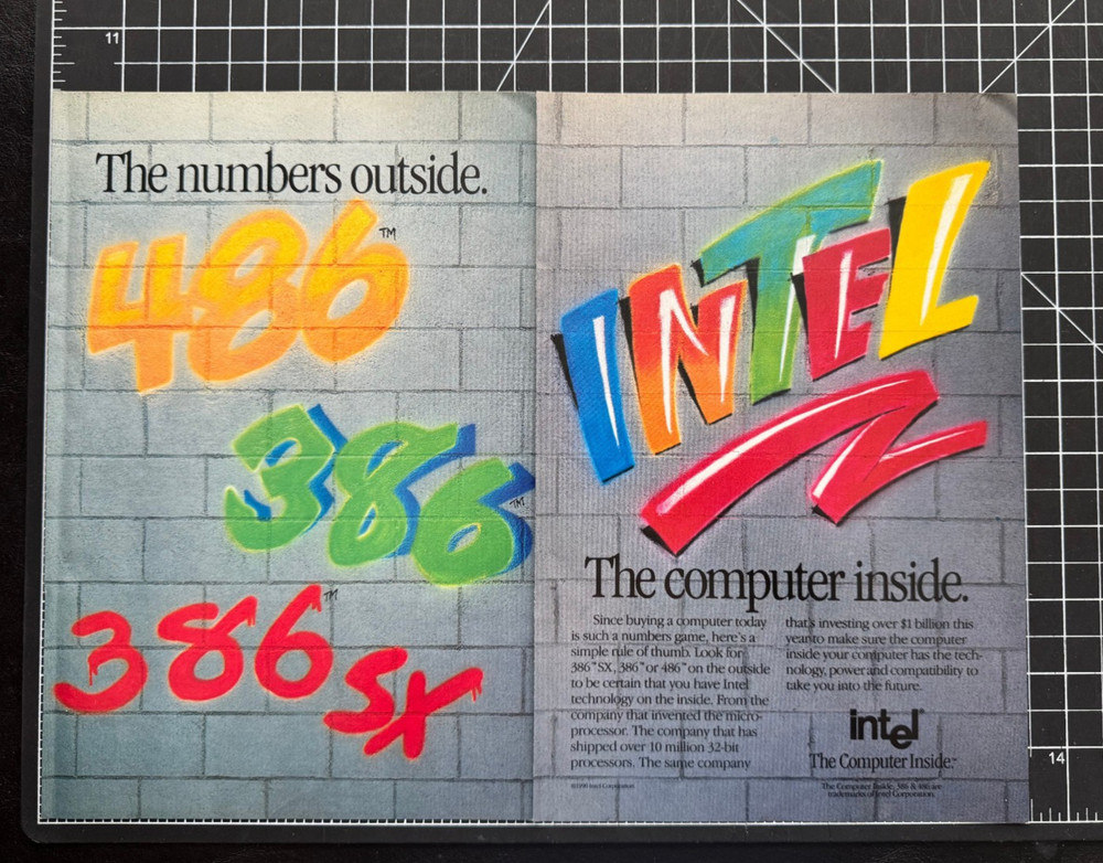 Intel The Computer Inside Tech Processor Groovy Font Vintage Print Ad 1990