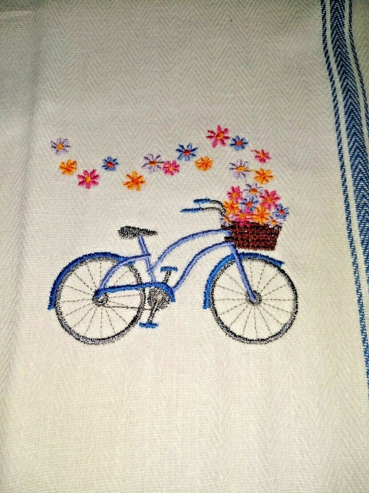 CUSTOM EMBROIDERED KITCHEN TOWELS - BICYCLE