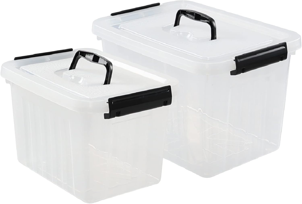 12 Quart & 6 Quart Plastic Latching Storage Container Box with Handle, 2 Pack...