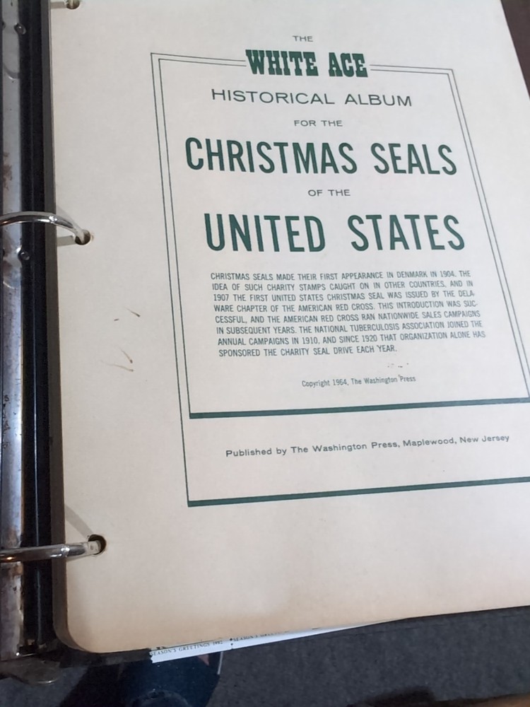 Vtg. White Ace Christmas Seals Folder W/Page Lifters & Historical US Pages *Read