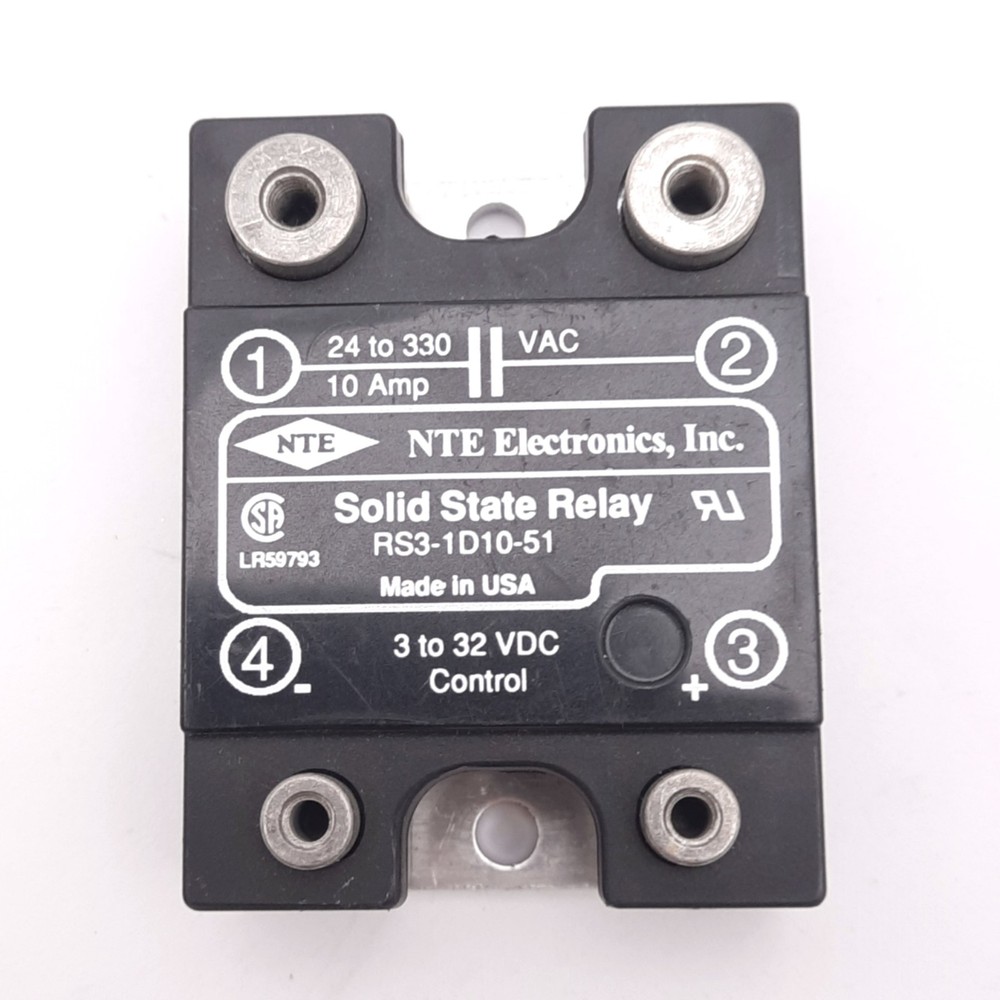 NTE Electronics RS3-1D10-51 Solid State Relay, 330VAC 10A Max, 3-32VDC Control