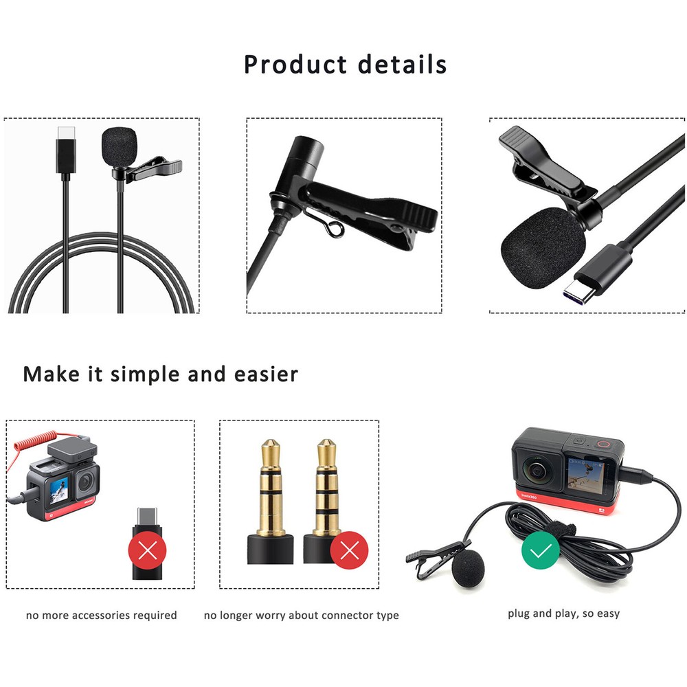 Type-C Lavalier External Wired Omnidirectional Microphone for Insta360 ONE R