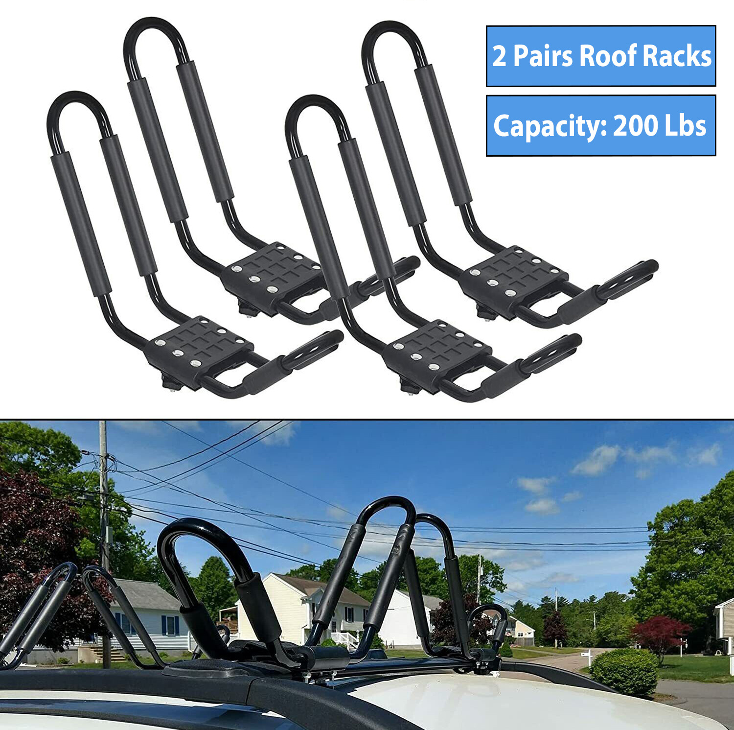 2 Pairs Kayak Roof Rack Carrier Boat Ski Surf Roof Mount Car Cross J-Bar Rack