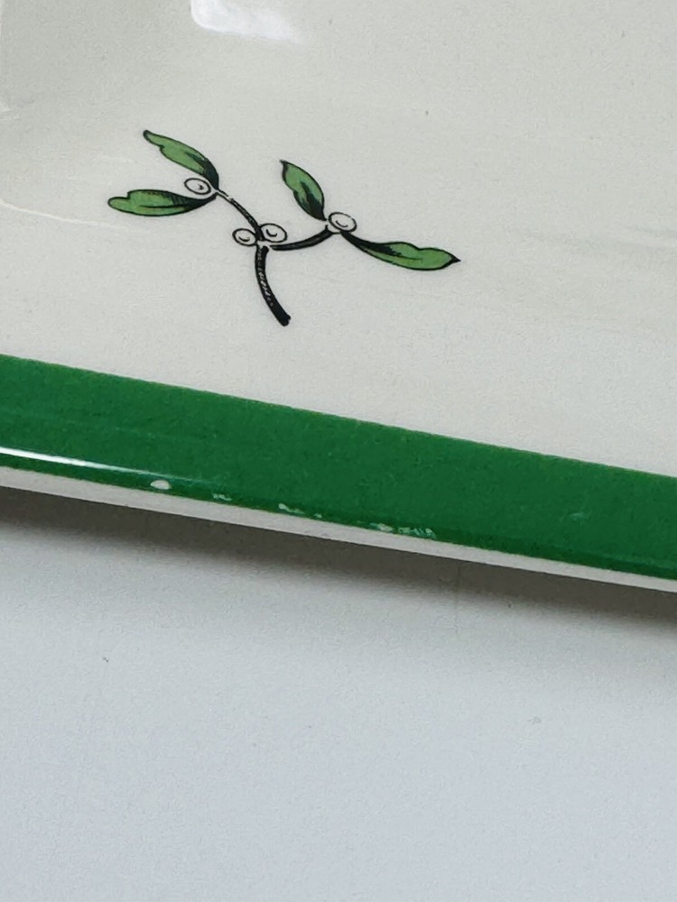 Spode Christmas Tree Rectangular Serving Tray Green Trim 8.5" England MINT