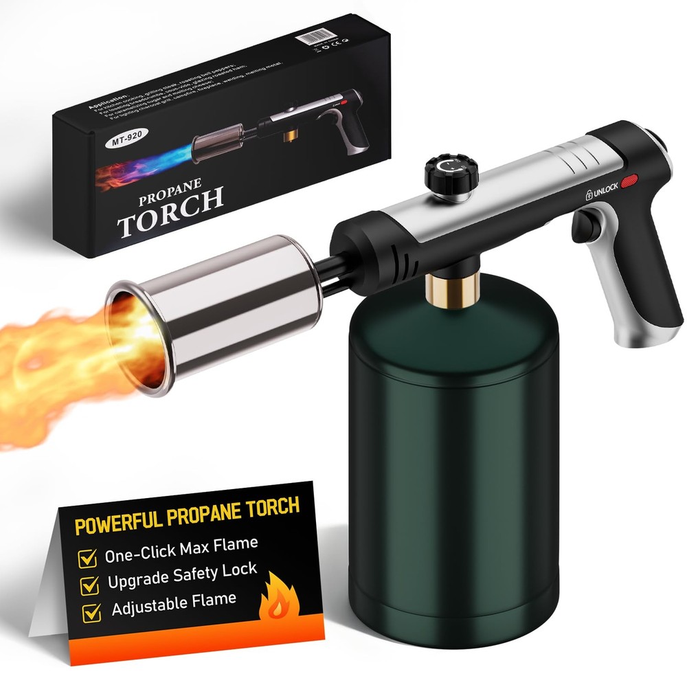 Siasky Propane Torch with One-Click Max Fire, Flame Thrower Gun Silver