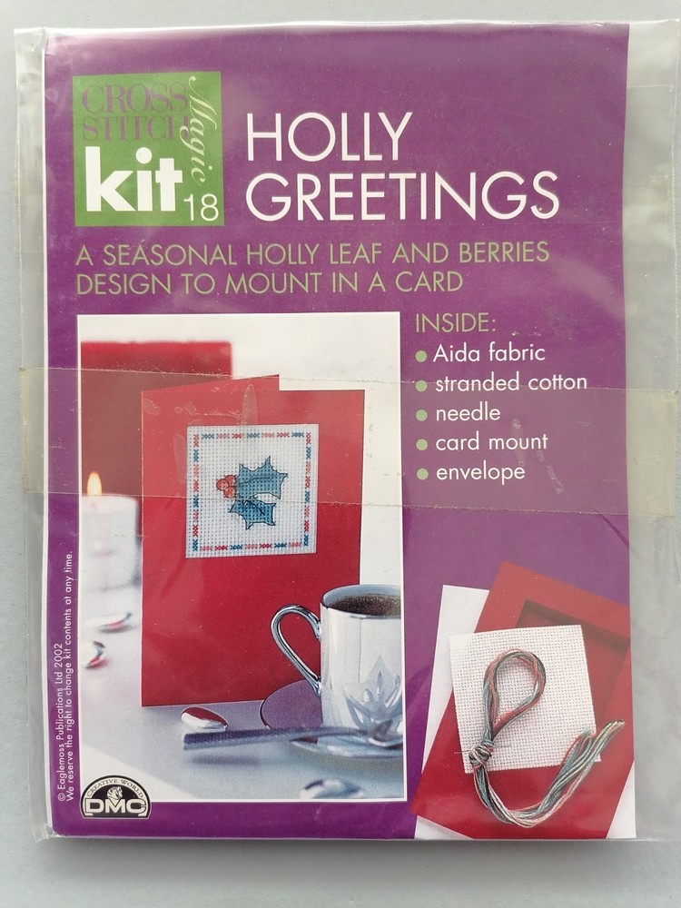 HOLLY GREETINGS - Counted Cross Stitch Magic Kit with Chart, DMC - Issue 18