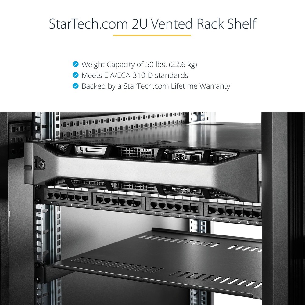 StarTech 2U 22in Vented Fixed Server Rack Cabinet Shelf - 50lbs