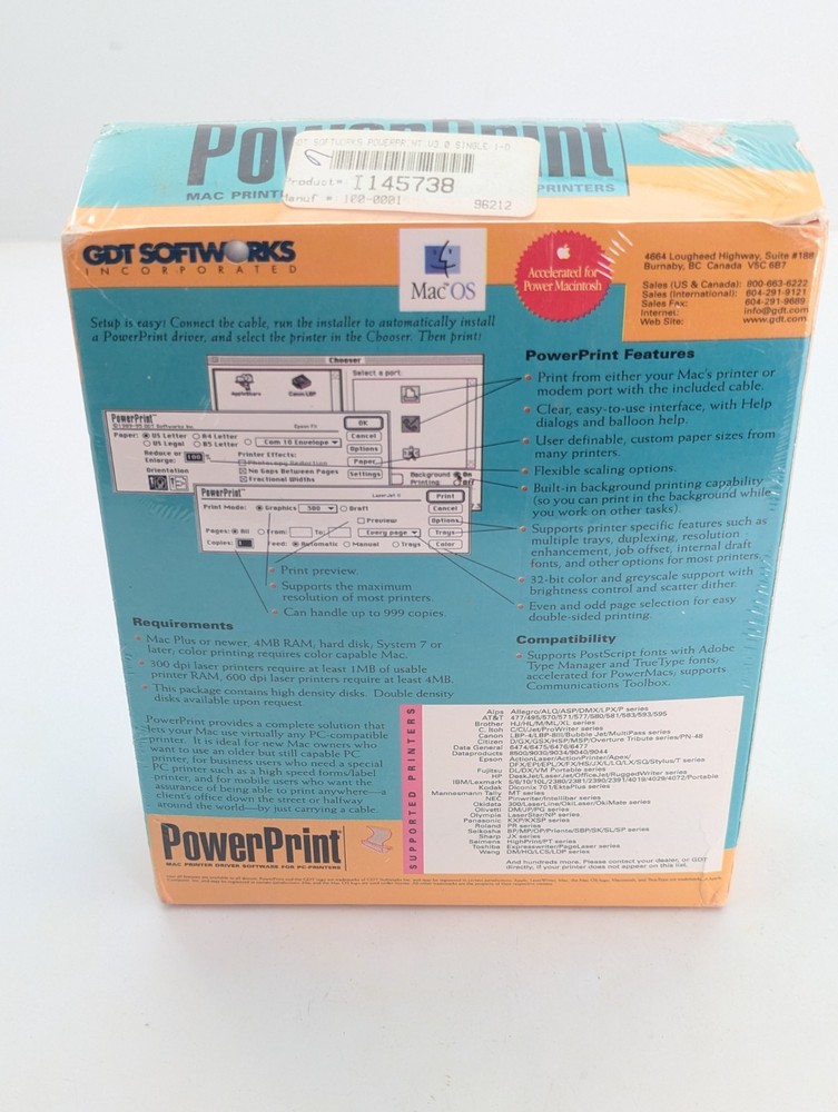 Sealed NOS Powerprint GDT Mac Printer Driver for PC Vintage Computing Software