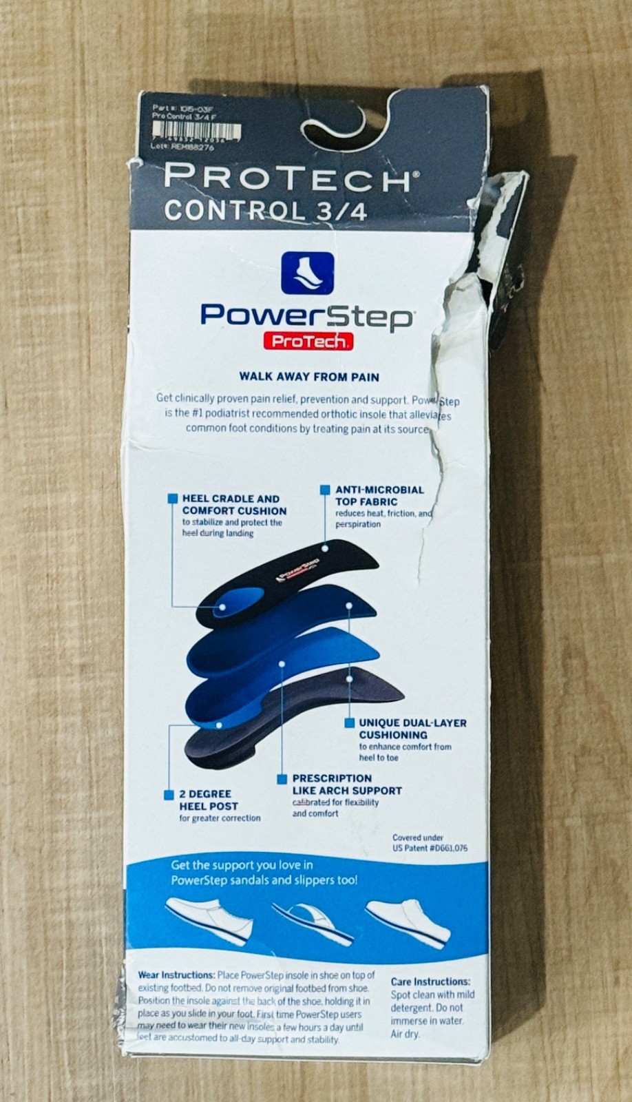 Power Step Protech 3/4 Length Insoles Size F Men's 12-13.5 Orthopedic New