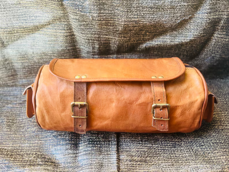 Bag Motorcycle Fork Tool Pouch Luggage Leather Front Handlebar Storage Saddlebag