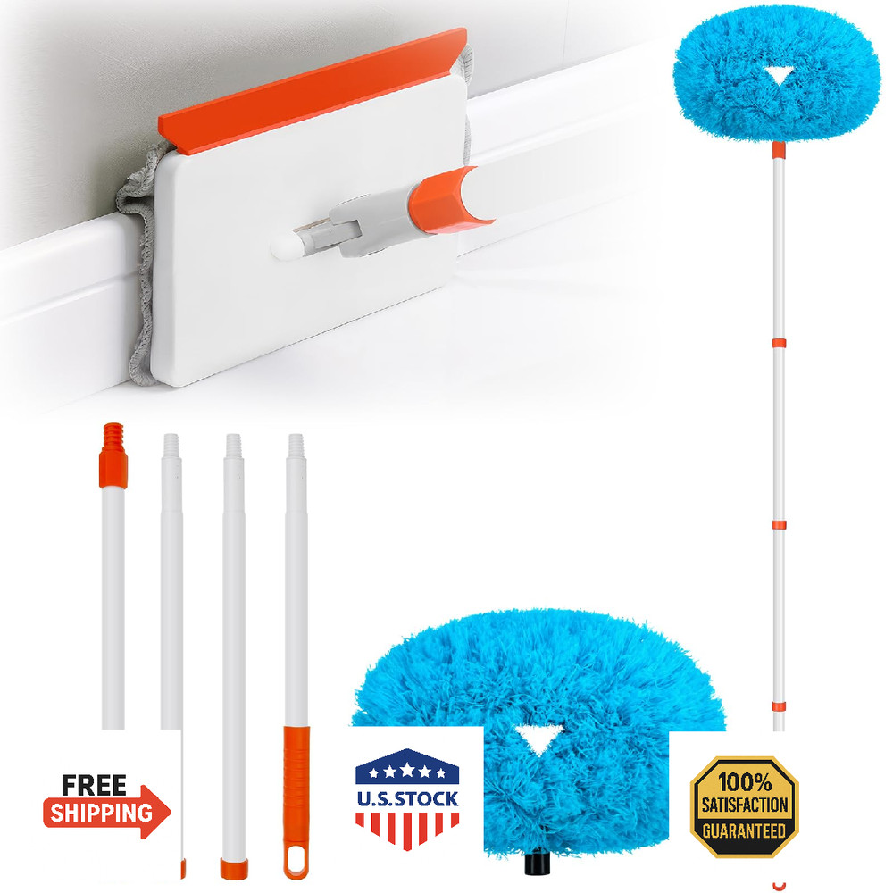 Baseboard Cleaner Tool with Handle Extendable Long Handle Reusable Pads for Floo