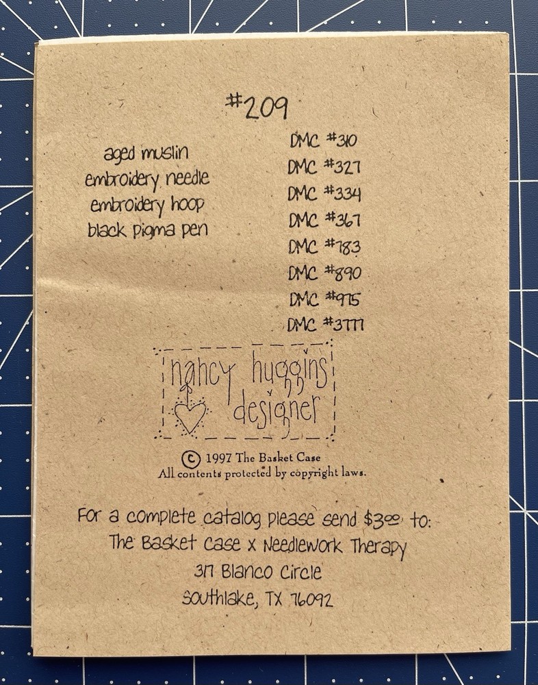 The Basket Case X Needlework Therapy Mini Stitchery Pattern #209 September
