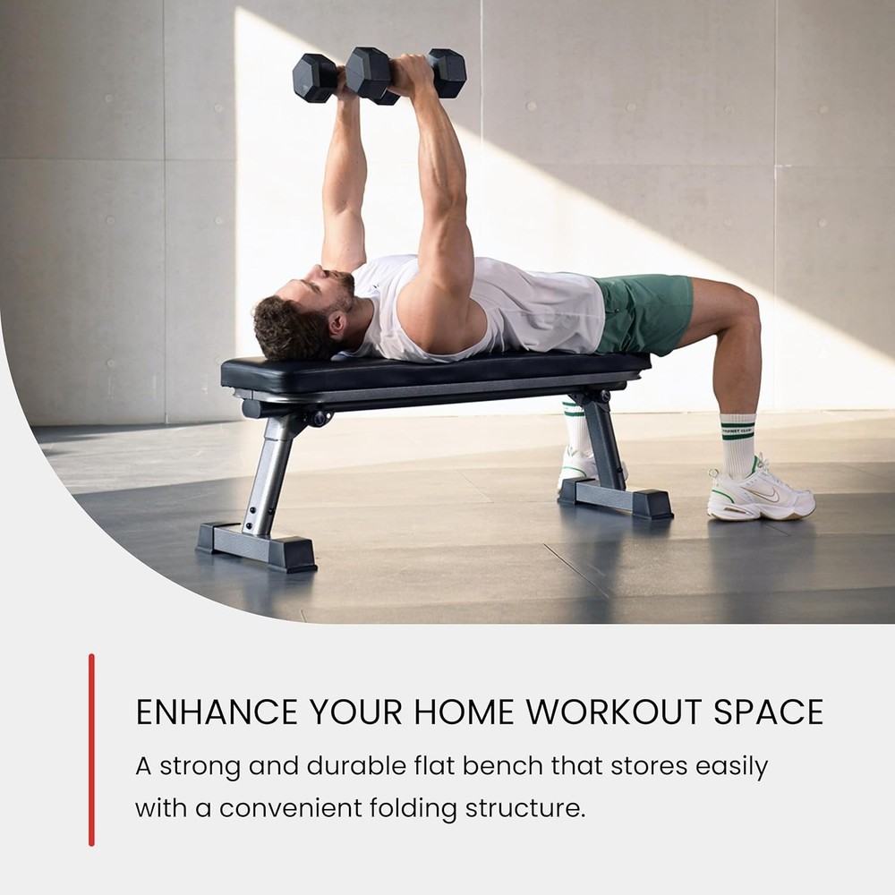Gym Quality Foldable Flat Bench for Multi-Purpose Weight Training and Ab Exer...