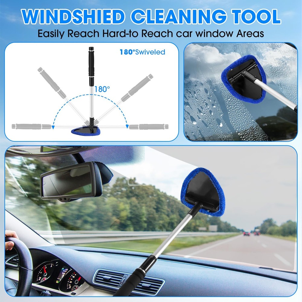Windshield Cleaner Tool, Car Interior Cleaning Kit with Extendable Handle and...