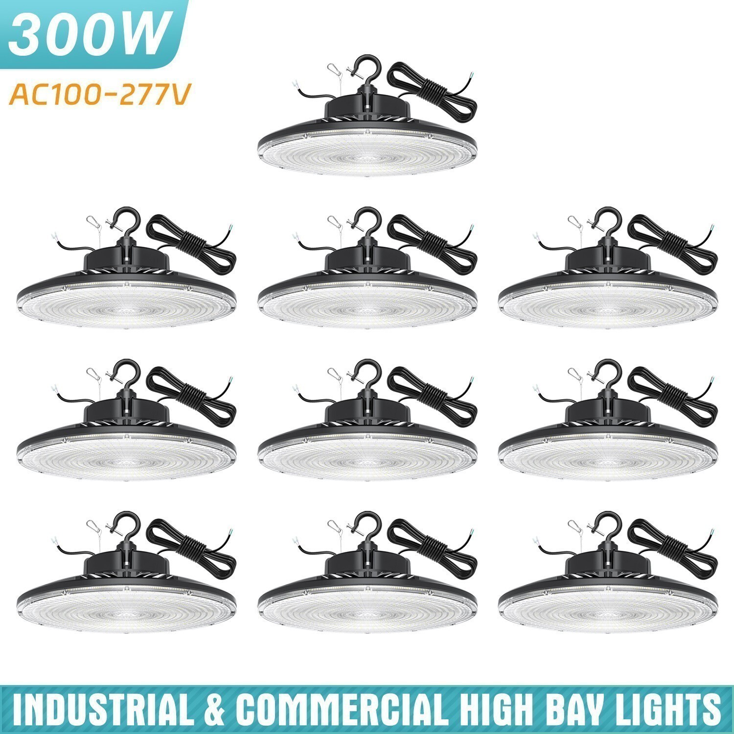 10 X 300W UFO LED High Bay Light Warehouse Factory Industrial Lamp 43500LM 5000K