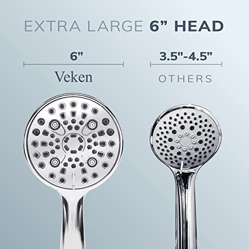 6 Functions Large Oversized Handheld Shower Head Set 6" High Pressure 60 Inch