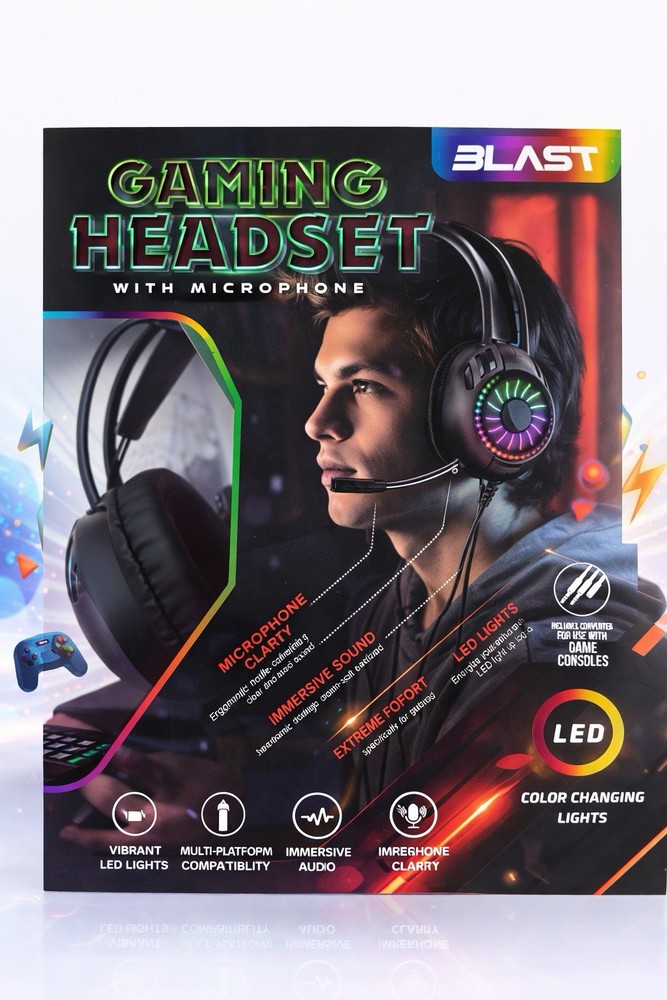BLAST Gaming Headset LED Color Changing Lights, Microphone, Multi-Platform