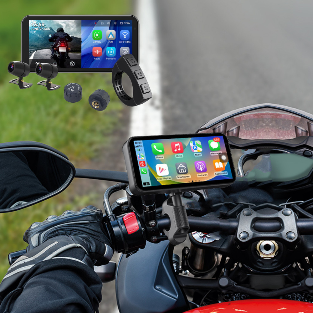 6.25" Motorcycle Carplay & Android Auto TouchScreen GPS Navigator +camera & TPMS