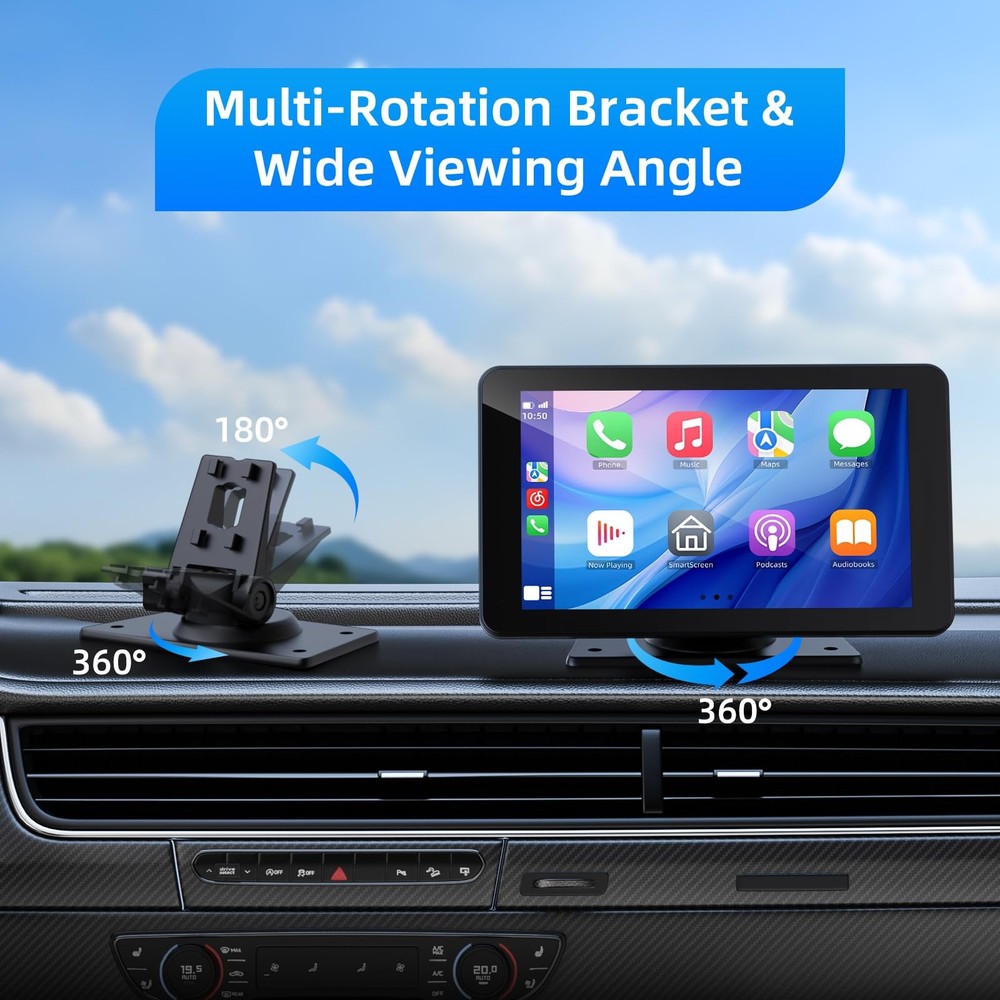Wireless Carplay and Android Auto Screen for Car, 7" HD Portable Touch Screen...