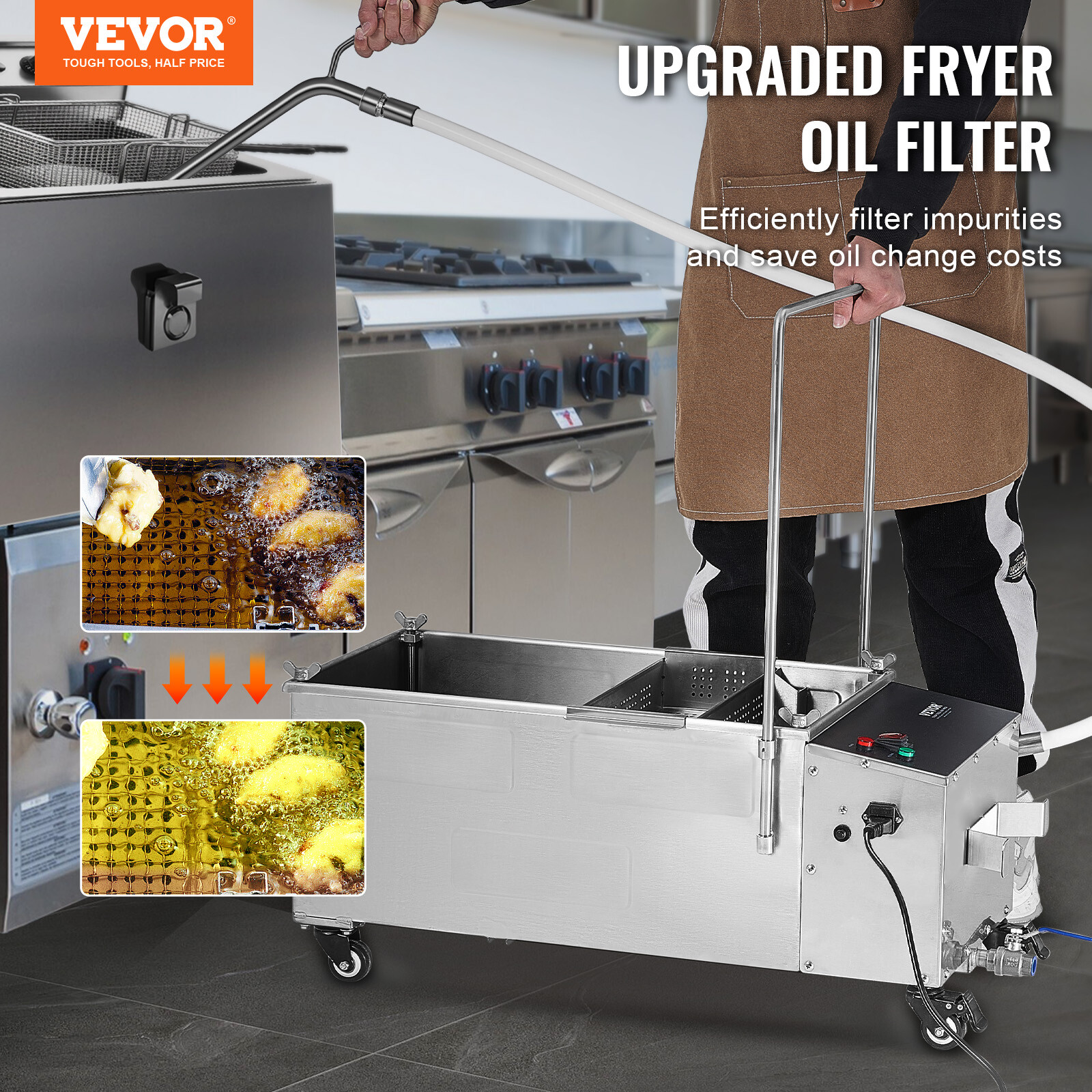 VEVOR Fryer Oil Filter Commercial Cooking Oil Filtration System 55L Capacity
