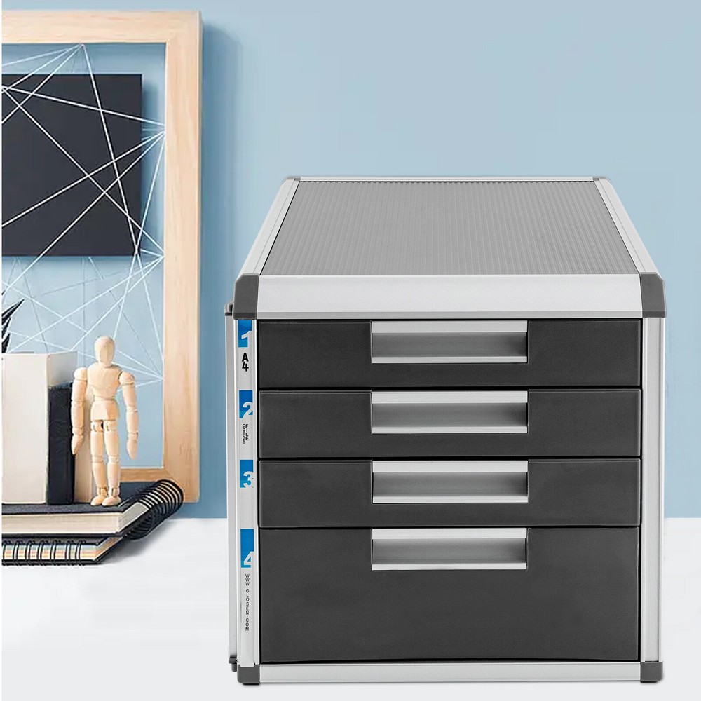 4 Layers Organizer Drawer Books Desktop File Locking Storage Cabinet Office